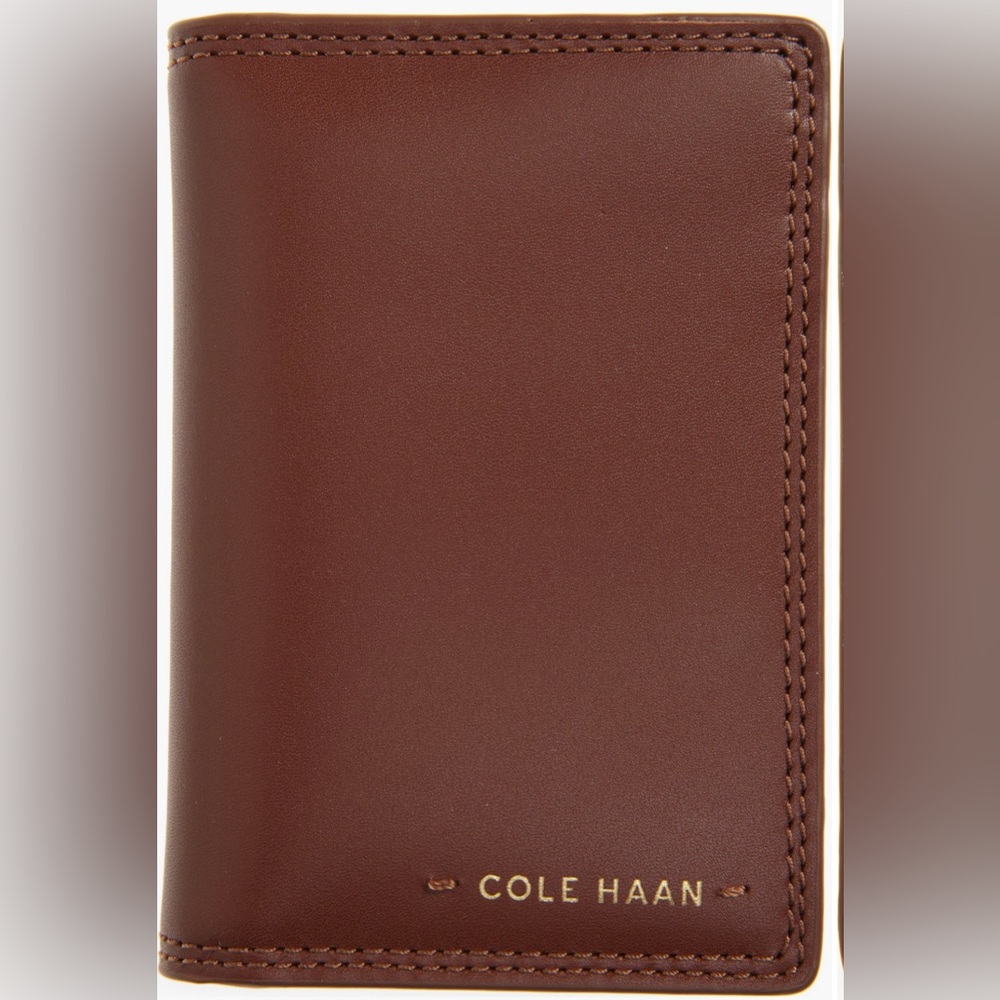 COLE HAAN Tonal Brown Men’s Leather Bifold Wallet NWT $80 Gift Box